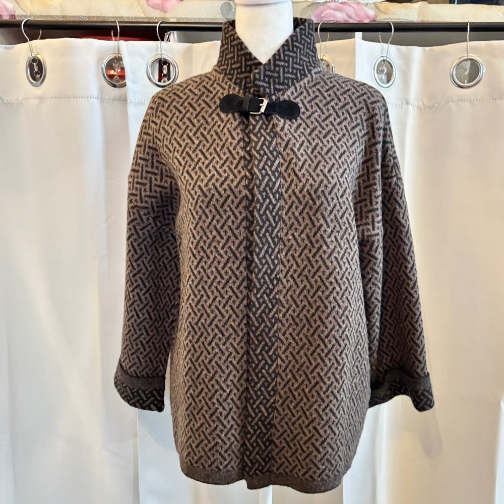 Chiaramente Italy Womens Cardigan M Wool Blend Geometric‎ Buckle Old Money 20067